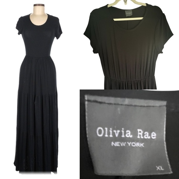 Olivia Rae Tiered Maxi Dress Made in USA Black Size XL - Picture 1 of 10